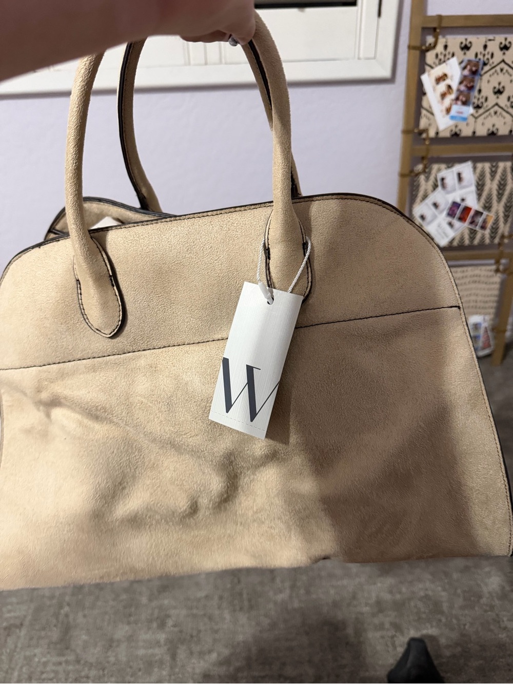 Suede Dome Satchel in Beige